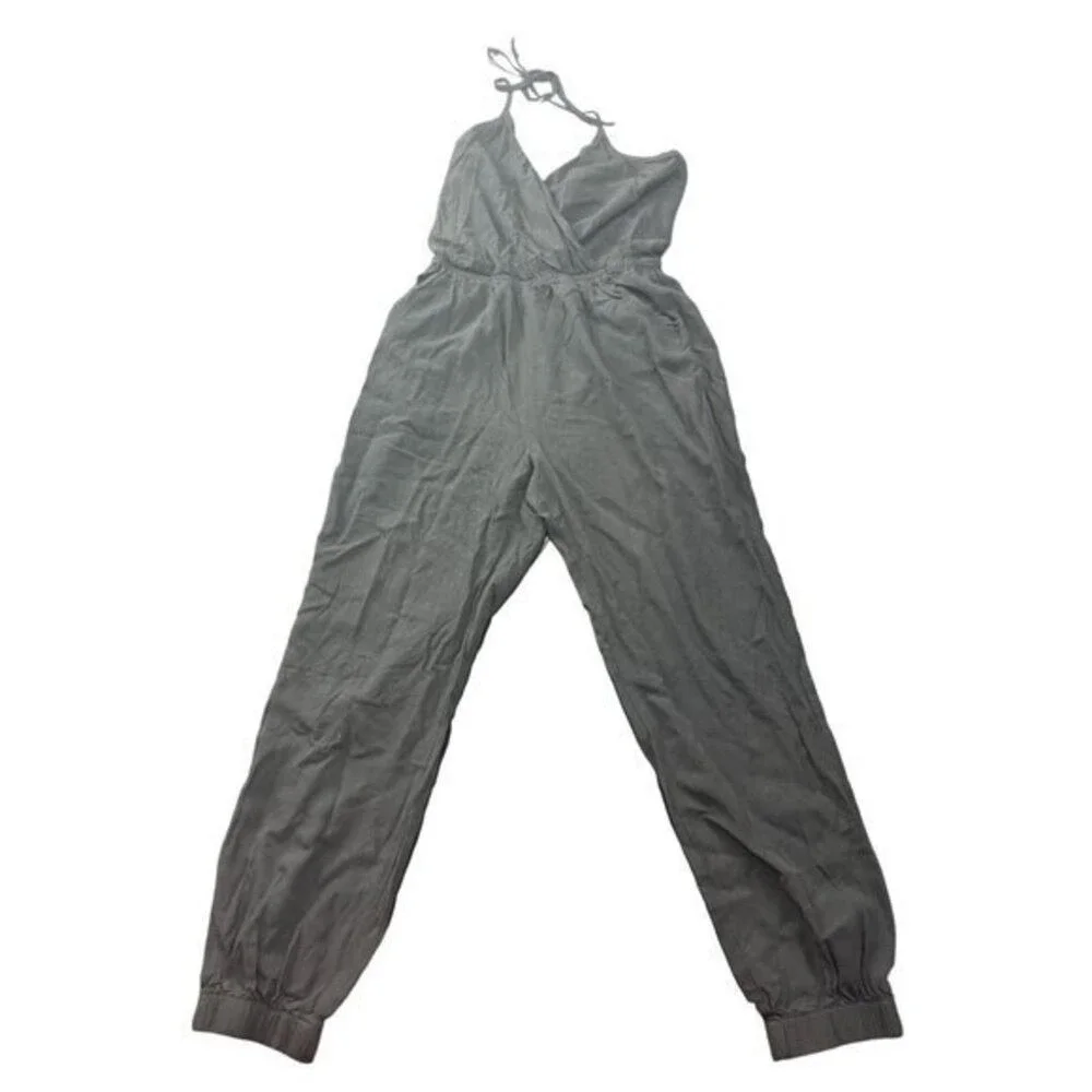 Lulus Black‎ Halter Surplice Neck Jumpsuit Elastic Waist Jogger Leg XS